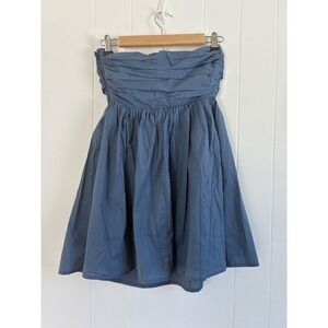 NWT Forever 21 Blue Strapless Ruched Coquette Pleated Cotton Mini Dress Womens S